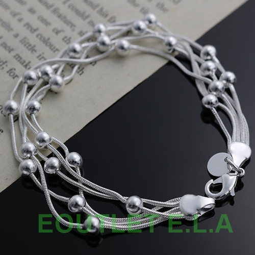 5-ROW BEADED SILVER BRACELET-20cm